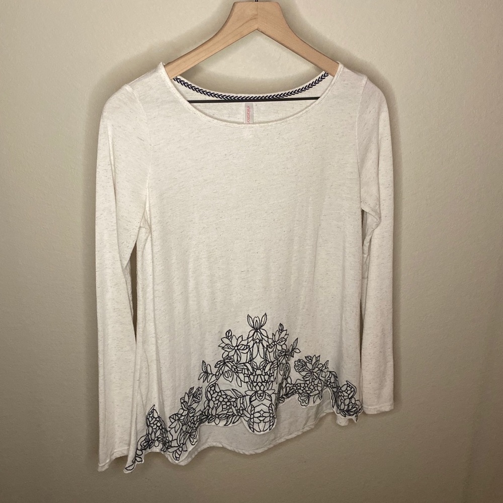 Xhilaration Long Sleeve with Black Floral Stitch